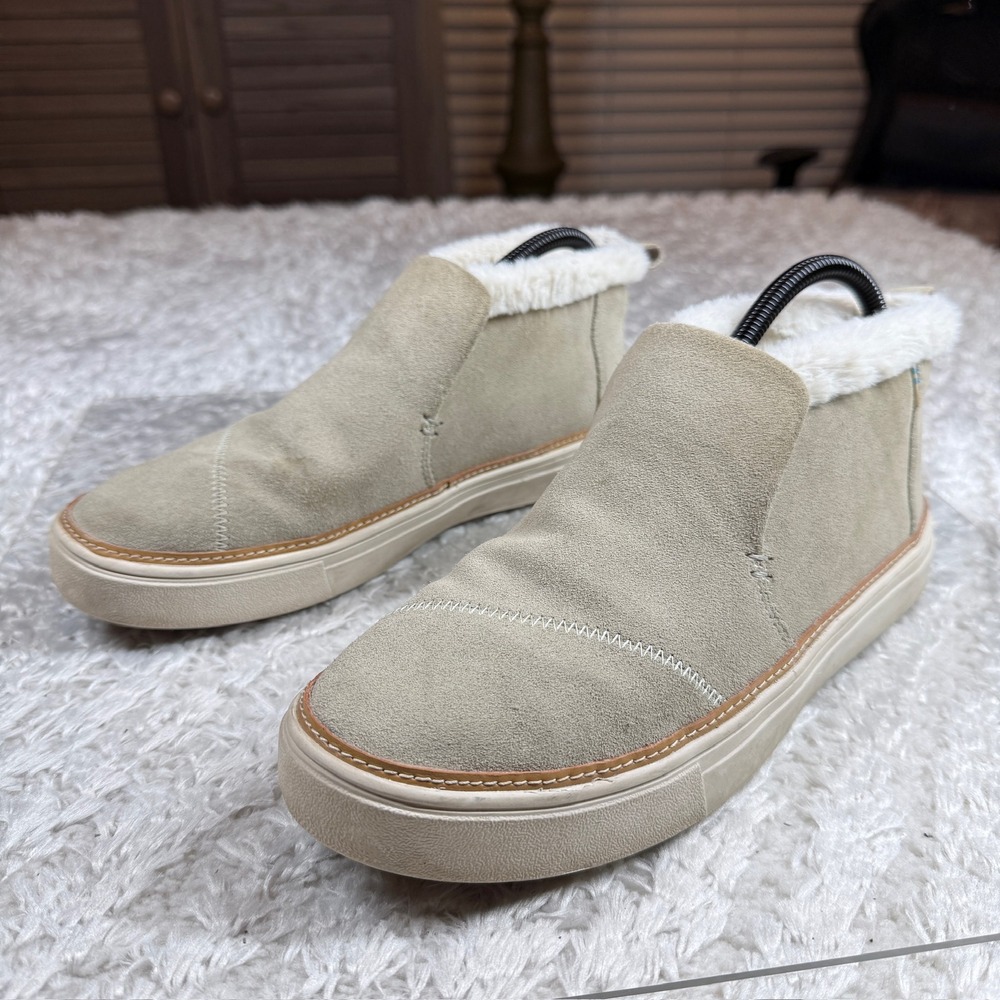 TOMS Shoes Womens 8.5 Suede Leather Faux Fur Ankle Boots Paxton Casual Slip On